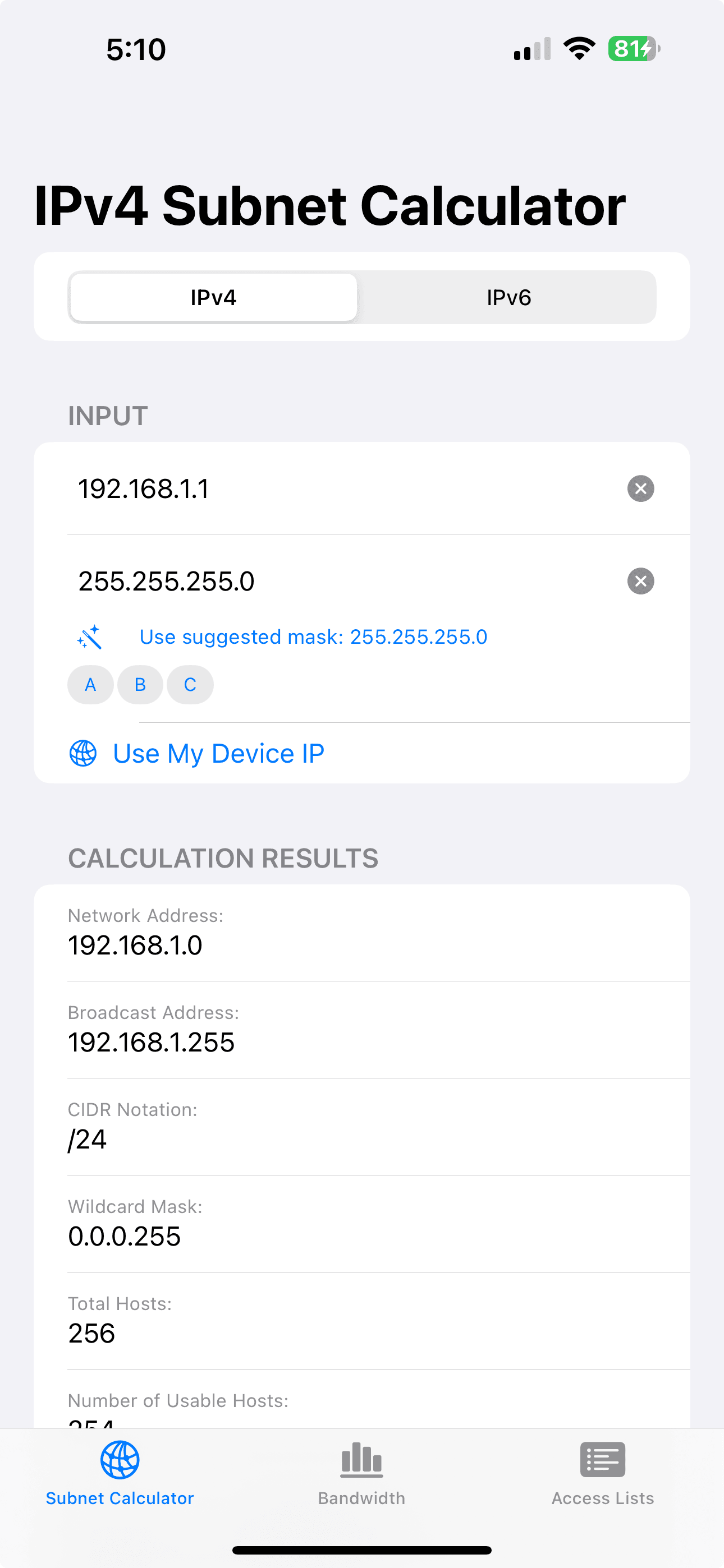 IP Workbench IPv4 Calculator
